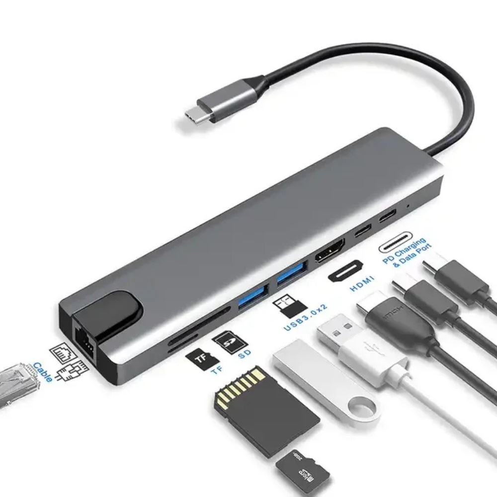 Adaptador Multifunción USB-C A 8 Puertos
